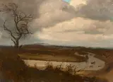 Vue présumée de la Seine depuis les hauteurs de Saint-Cloud by Georges Michel, Huile sur papier marouflé sur toile, sold Sep 2022