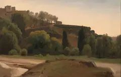 Paysage des environs de Rome by Gabriel Prieur, Huile sur papier marouflé sur toile, sold Sep 2022