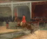 Le saut de la rivière à l'hippodrome by Emil Meyer, Huile sur toile (Toile d'origine), sold Sep 2022
