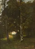 Sous-bois aux grands arbres by Henri Harpignies, Huile sur toile, sold Sep 2022