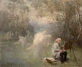 Etude pour l'Hommage à Corot by Émile-Louis Foubert, Huile sur toile (Toile d'origine), sold Sep 2022