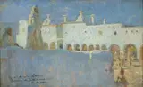 Village animé au couchant by Nasreddine Dinet, Huile sur carton, sold Sep 2022