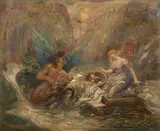 Scène mythologique, probablement tirée de l'Or du Rhin by Henry de Groux, Huile sur toile, sold Sep 2022