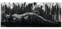 Untitled (Dead bird) by ROA, 2008, Peinture aérosol et acrylique sur 4 panneaux en bois, sold Jun 2022