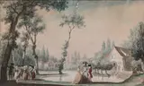 Quatre fragments de transparent : scènes dans des parcs avec fabriques by dit Carmontelle Louis Carrogis, Aquarelle, plume et encre noire et gouache, sold Nov 2022