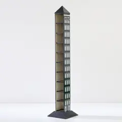 CD-Ständer 'Architettura' by Barnaba Fornasetti, 1990, Holz, schwarz und weiß lackiert (Fornasetti, Mailand), sold Oct 2023