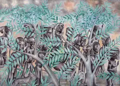 Sans titre (retour de chasse), 2021 by Tsham, Stylo à bille et aquarelle sur papier, sold May 2022