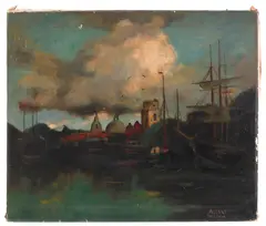 harbor scene by Albert DeRome, oil on canvas, sold Dec 2011