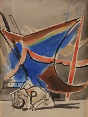 Ostende, Bateau au port by Édouard Pignon, 1952, Encre et aquarelle, sold Apr 2021