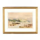 Riverscape with Fishermen Below a Castle by J. Barnard David, Watercolor and graphite on paper, sold Jul 2019