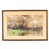 Landscape by William Merritt Post, Watercolor and gouache on paper, sold Jul 2019