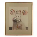 Untitled - Woman with Parrots by S. Tucker Cooke, Graphite and colored pencil on paper, sold Jul 2019