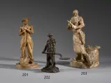 Homme appuyé sur une pelle des deux mains by Jules Dalou, Plâtre patiné, sold Mar 2022
