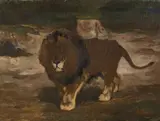 Lion marchant by Auguste André Lançon, Huile sur toile (Toile d'origine), sold Mar 2022