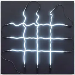 Après réflexion n°9 by François Morellet, 2004, Acrylique sur toile sur bois et tubes de néon blancs, sold Dec 2022