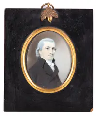 Untitled by Thomas Richmond, Watercolour on ivory Gilt metal mount set into black lacquer frame Oval, offered Oct 2018