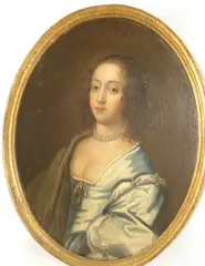 Portrait of a noblewoman, half length, wearing pearls, oval, by Anthony van Dyck, oil on canvas,, sold Oct 2011
