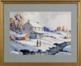 winter landscape by Albert Van Nesse Greene, watercolor, sold Sep 2011