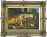 farm scene with chickens and ducks by Leon S. Julliard, oil on canvas, sold Sep 2011