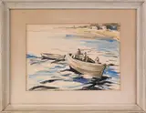seascape with a boat by George Schwacha Jr., watercolor, offered Sep 2011