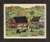 country auction scene by Hattie Klapp Brunner, watercolor and gouache, sold Sep 2011