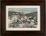 winter landscape with children skating on a pond by Hattie Klapp Brunner, watercolor and gouache, sold Sep 2011
