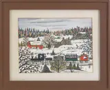 depicting a winter scene and train by Hattie Klapp Brunner, watercolor and gouache, sold Sep 2011