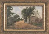 depicting The Old Tole Gate by Thomas Hunter, oil on canvas, sold Sep 2011