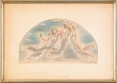 drawing of three maidens by John Wesley Carroll, mixed media, sold Sep 2011