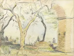 San Jacabo Gate by Clara Klinghoffer, 1962, colored pencil on paper, sold Oct 2025