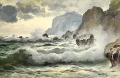 Capri Seascape by Guido Odierna, oil on canvas (unstretched), sold Oct 2025