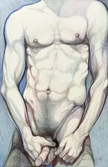 Untitled (Male Nude) by Lowell Nesbitt, 1981, pastel and colored pencil on Bainsbridge illustration board, sold Oct 2025