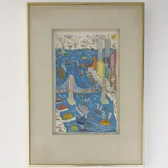 The Brooklyn Bridge by James Rizzi, 1977, lithograph with 3D cutout collage, sold Nov 2025