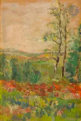 Paysage d'automne by Jacques Yankel, Gouache vernie sur carton, sold Apr 2021
