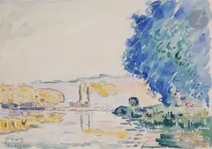 La Seine à Samois by Paul Signac, 1900, Aquarelle sur traits de crayon, sold Apr 2021