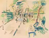 La partie de pétanque by Gen Paul, Gouache et aquarelle sur papier, sold Dec 2008