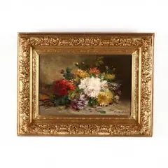Still Life with Chrysanthemums by Eugène Henri Cauchois, Oil on canvas (lined), sold Jul 2019