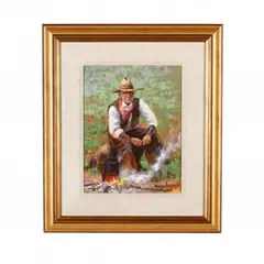 Cowboy by the Camp Fire by Wayne Cooper, Oil on canvas, sold May 2019