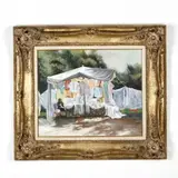 Outdoor Market by L. Edōuard Coble, Pastel on board, sold May 2019