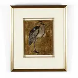 Portrait of a Heron by Stephen White, Mixed media with gold leaf on paper, sold May 2019