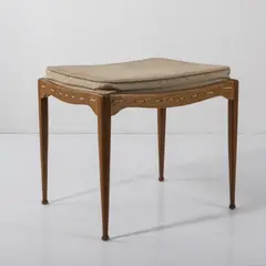 Hocker by Peder Moos, 1940, Kirschholz, Kordelgeflecht, Polster mit naturfarbenem Leinenbezug (Peder Moos, Dänemark), sold Jun 2022