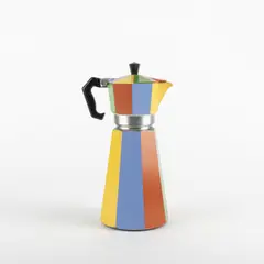 Kaffeekocher aus der Serie 'Oggetto Banale' by Alessandro Mendini, 1980, Aluminium, polychrom lackiert, schwarzer Kunststoff (Bialetti, Crusinallo; Studio Alchimia, Mailand), sold Jun 2022