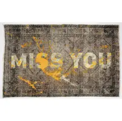 'MISS YOU' aus 'Carpets of the Forgotten' by Holger Schmidhuber, 2019, Mischtechnik auf Orientteppich (72 x 119 cm), sold Jun 2022