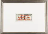 100-Dollar-Note by Holger Schmidhuber, 2008, Serigraphie auf 100 US-Dollar Note mit dem Text 'You're up against it as much as me!' (6,5 x 15,5 cm (Note), 34 x 46,5 c, sold Jun 2022