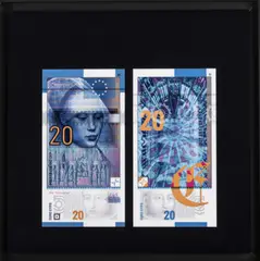 Serie 'Epoques et Styles', Druck 2018 by Roger Pfund, 7 vergrößerte Euro-Banknotenentwürfe als Subligraphie auf Aluminium (Je 32,5 x 32,5 cm (Rahmen)), sold Jun 2022