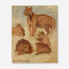 Etude des lions et de lionnes by Rosa Bonheur, oil on canvas, sold Nov 2023