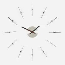 Wall clock, model 6774 by George Nelson & Associates, c. 1960, chrome-plated brass, enameled brass, enameled aluminum, sold Jan 2022