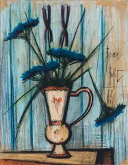 Bouquet de fleurs dans un vase by Bernard Buffet, 1963, Technique mixte sur papier marouflé sur toile, sold Dec 2022
