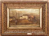 Figure standing before houses by Italian School, oil on board, sold Oct 2011