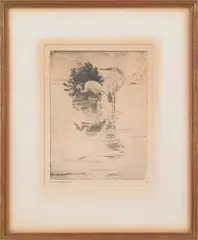 titled {Egrets} by Frank Weston Benson, etching, sold Jun 2011